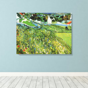 Wijngaarden met uitzicht op Auvers van Vincent van Canvas Afdruk