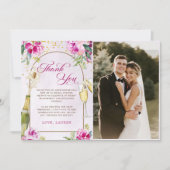 Wijnglas Bloemen Vrijgezellenfeest Foto Bedankkaart (Voorkant)