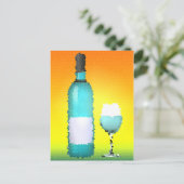 wijnglas en fles : gekleurd glas briefkaart (Staand voorkant)