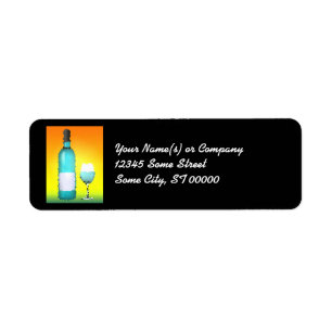 wijnglas en fles : gekleurd glas etiket