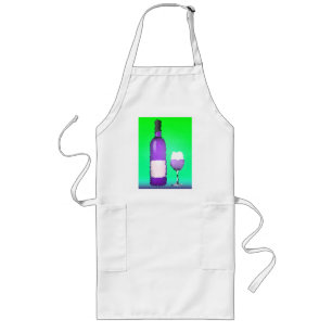 wijnglas en fles : gekleurd glas lang schort