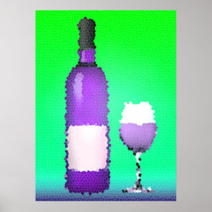 wijnglas en fles : gekleurd glas poster