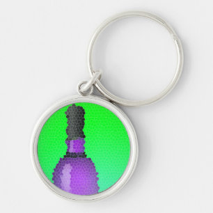 wijnglas en fles : gekleurd glas sleutelhanger