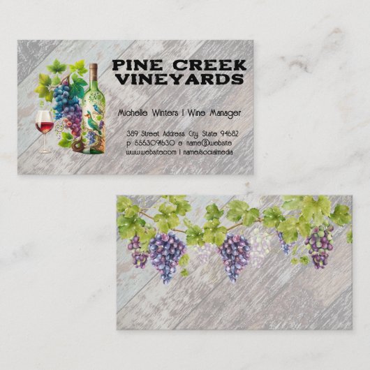 Wijnglas en fles | wijnmakerij | rustiek hout visitekaartje (Voorkant / Achterkant)