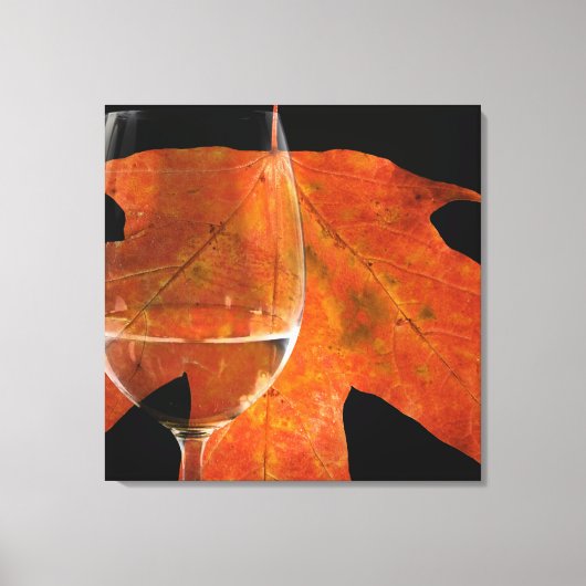 Wijnglas en Herfstblad Canvas Afdruk (Voorkant)