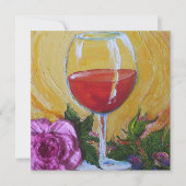 Wijnglas en roze Rose Cocktail Party Invitation Kaart (Voorkant)