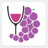 Wijnglas en wijndruiven vierkante sticker (Voorkant)