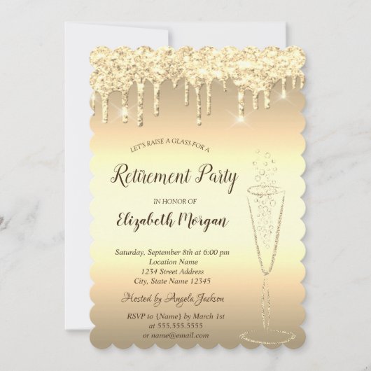 Wijnglas Glitter Bokeh druppels Pensioen Kaart (Voorkant)