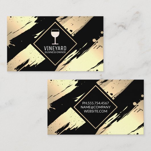 Wijnglas | Goud geborsteld Visitekaartje (Voorkant / Achterkant)