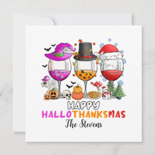 Wijnglas Happy Hallowthanksmas T-shirt Kaart