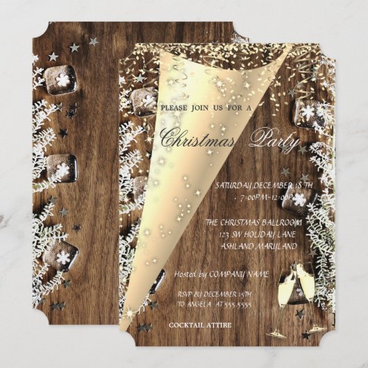 Wijnglas, houtextuur, kerstfeest kaart (Voorkant / Achterkant)