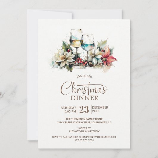 Wijnglas kerstdiner kaart (Voorkant)