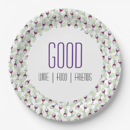 Wijnglas Merlot Bubbels Illustratiepatroon Papieren Bordje