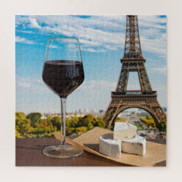 Wijnglas met brieskaas op Eiffeltoren Legpuzzel