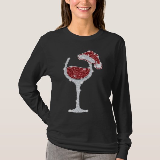 Wijnglas met kerstmuts t-shirt (Voorkant)