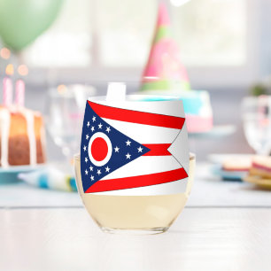 Wijnglas met vlag van Ohio, Verenigde Staten Zonder Voet