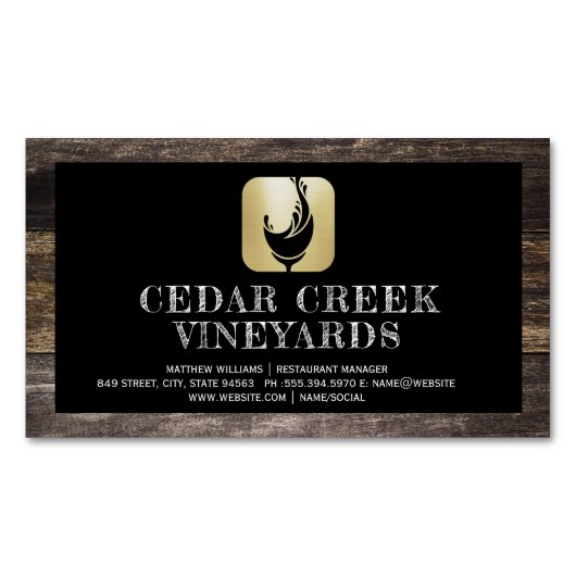 Wijnglas Splash Logo | Rand hout Magnetisch Visitekaartje (Voorkant)