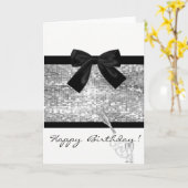 Wijnglas, zilversequins, Bow, Birthday Kaart (Gele Bloem)