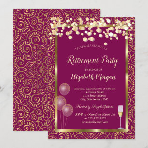 Wijnglazen ballonnen Gold Mandala Roze Pensioen Kaart