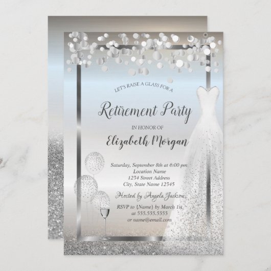 Wijnglazen ballonnen met demp-Silver Retirement Kaart (Voorkant / Achterkant)