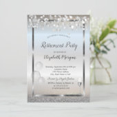 Wijnglazen ballonnen Silver Glitter Retirement Kaart (Staand voorkant)