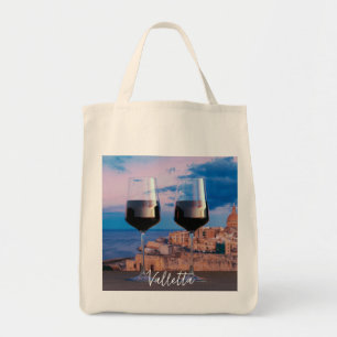 Wijnglazen met uitzicht zonsondergang boven Vallet Tote Bag