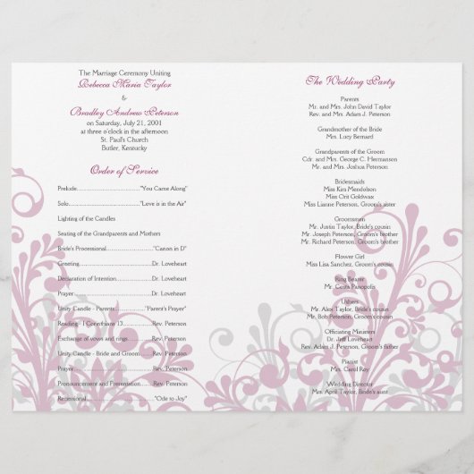 wijngrijs wit abstract bloemig trouwprogramma (Achterkant)