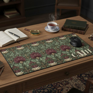 Wijngroen Vintage William Morris Floral Monogram Bureaumat
