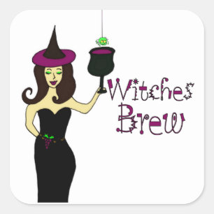 Wijnheek "Witches Brew" Halloween Wine Vierkante Sticker