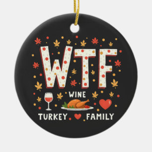 Wijnkalkoen Familie Grappige Thanksgiving Keramisch Ornament