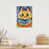 Wijnkat met bloemen Poster (Keuken)
