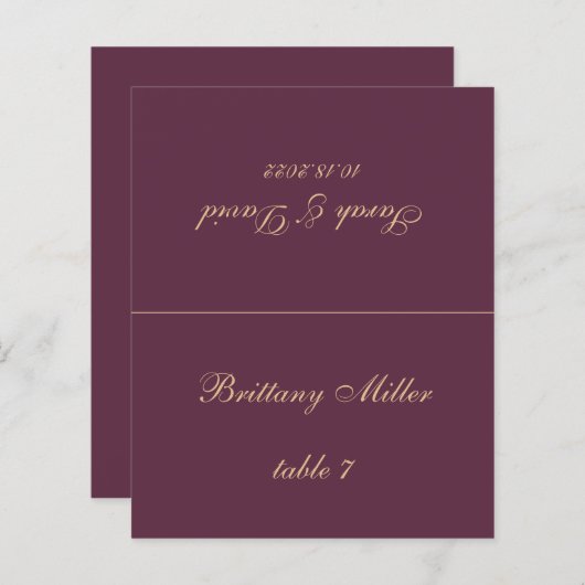 Wijnkleur bruiloft huiskaart - Gedrukte gastnaam (Voorkant / Achterkant)