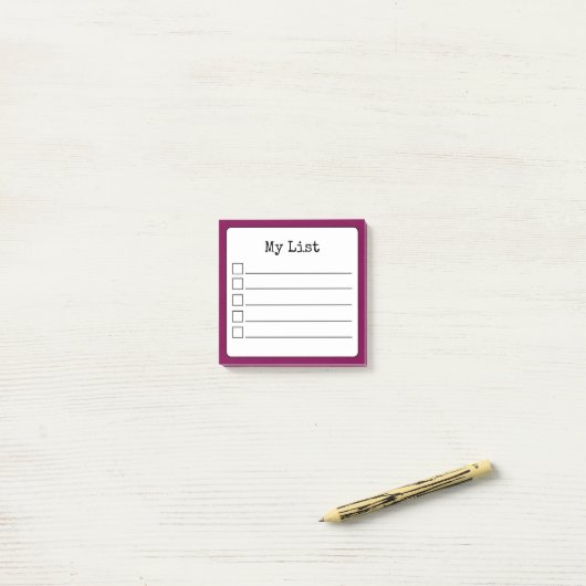 Wijnkleurige retroline checklist post-it® notes (Op bureau)