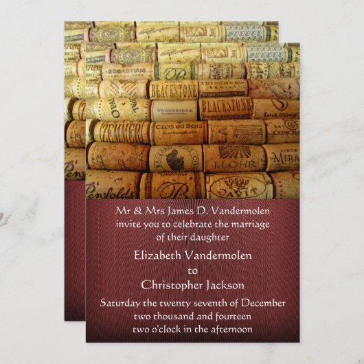 Wijnkurk bruiloft uitnodiging (Voorkant / Achterkant)