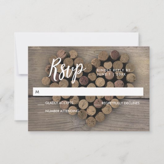 Wijnkurk hart RSVP-kaart RSVP Kaartje (Voorkant)