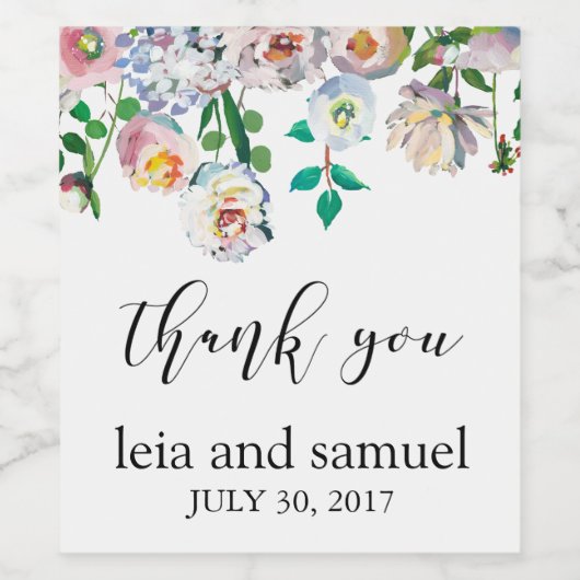 Wijnlabel bruiloft gunsten dank u pastel bloemen wijn etiket (Enkel label)