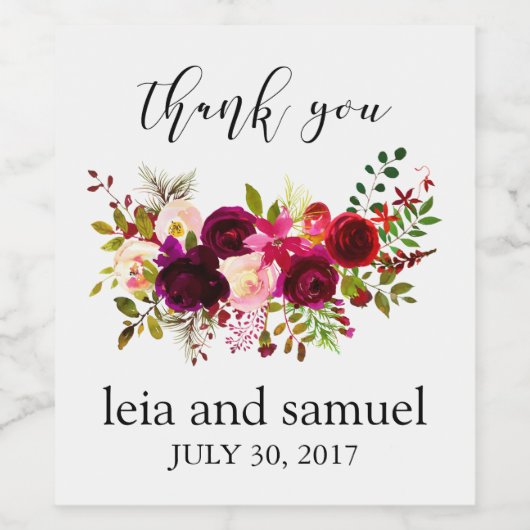 Wijnlabel bruiloft gunsten dank u Waterverf Wijn Etiket (Enkel label)