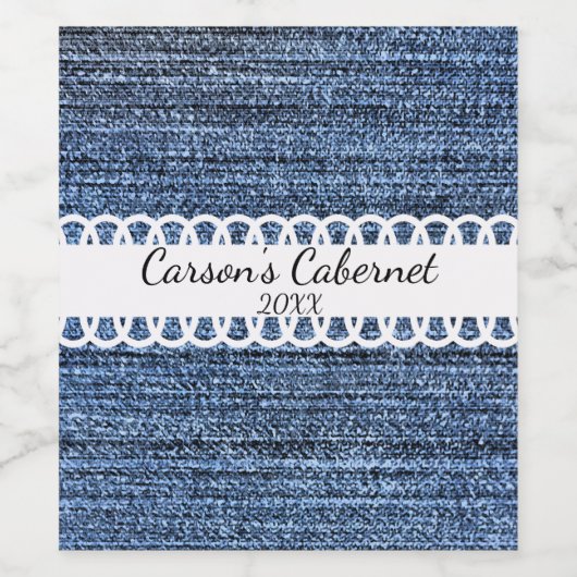 Wijnlabel Denim en Ribbon Design Wine Wijn Etiket (Enkel label)