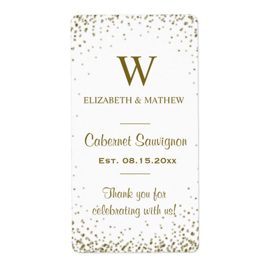 Wijnlabel Gouden Confetti Etiket (Voorkant)