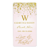 Wijnlabel Roze en Goud met Confetti Etiket (Voorkant)