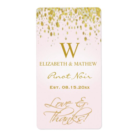 Wijnlabel Roze en Goud met Confetti Etiket (Voorkant)