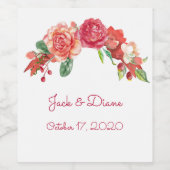 Wijnlabel Roze en PerzikFloral Weddenschap Wijn Etiket (Enkel label)