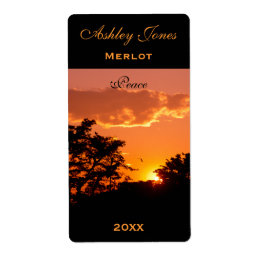 Wijnlabel Sjabloon Sinaasappel Sunset Bird Silhout Etiket