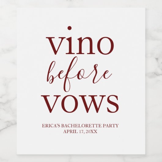 Wijnlabel 'Vino Before Vows' Wijn Etiket (Enkel label)