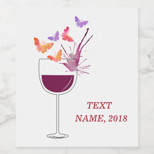 WIJNLABEL - vlinder, rode wijn Wijn Etiket (Enkel label)