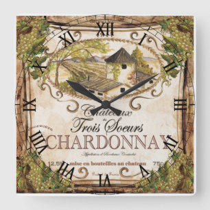 Wijnlabel wandklok Vierkante Klok