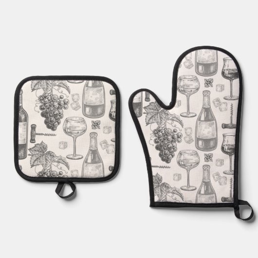 Wijnland B/W Ovenwant & Pannenlap Set (Voorkant)