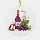 Wijnliefhebber druiven, wijnfles, wijnglazen keramisch ornament (Voorkant)