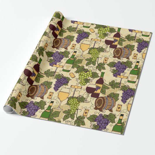 Wijnliefhebber druivenstok met patroon cadeaupapier (Uitgerold)