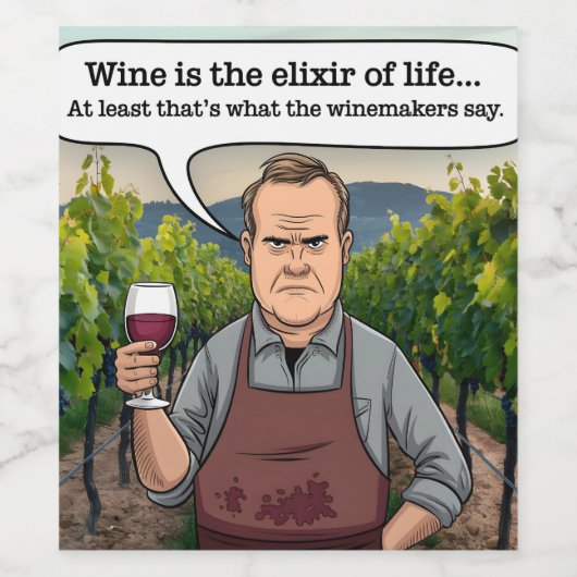 Wijnmaker, wijngaard, wijn is het levenselixer wijn etiket (Enkel label)